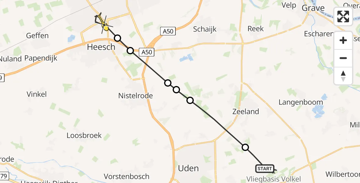 Routekaart van de vlucht: Lifeliner 3 naar Oss, De Bunders