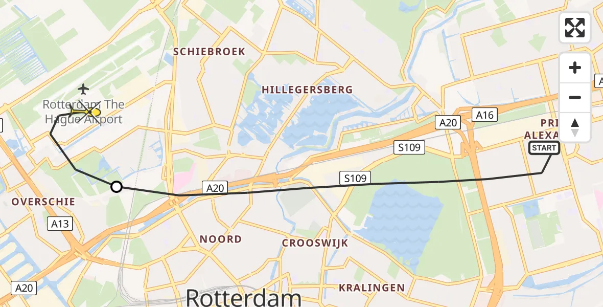 Routekaart van de vlucht: Lifeliner 2 naar Rotterdam The Hague Airport, Lieven de Keystraat