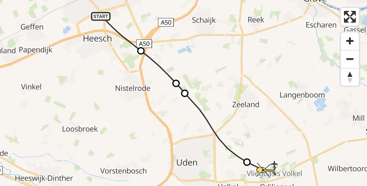 Routekaart van de vlucht: Lifeliner 3 naar Vliegbasis Volkel, Zandkampstraat