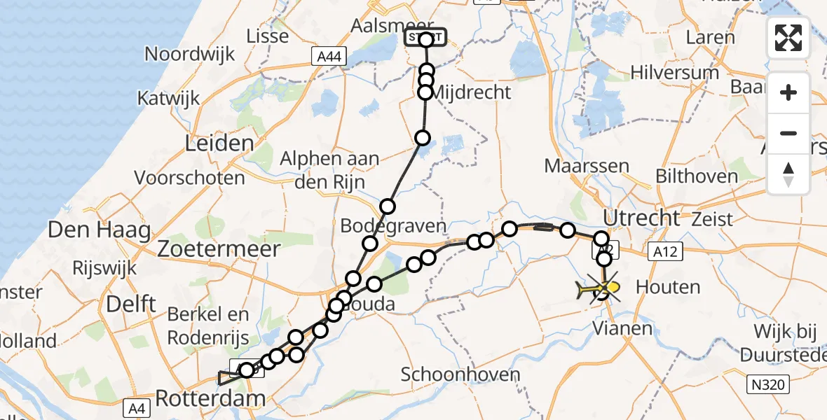 Routekaart van de vlucht: Politieheli naar IJsselstein, Noorddammerweg