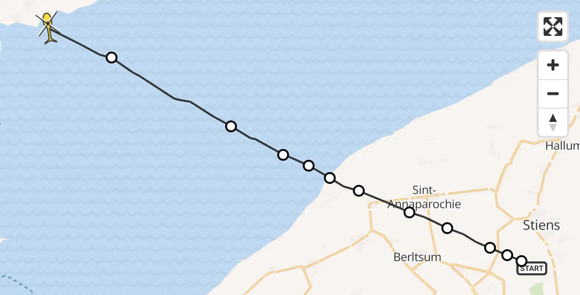 Routekaart van de vlucht: Ambulanceheli naar Formerum, Nijlânsdyk