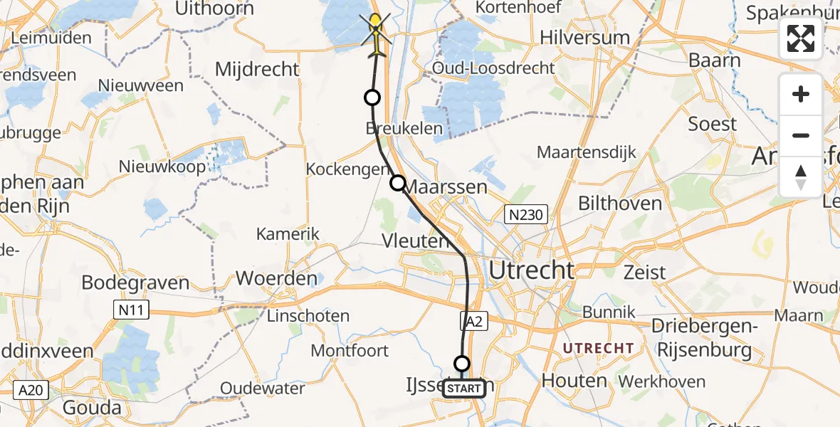 Routekaart van de vlucht: Politiehelikopter naar Vinkeveen, Zwitserlandstraat