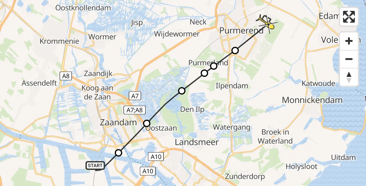 Routekaart van de vlucht: Lifeliner 1 naar Purmerend, Westhavenweg