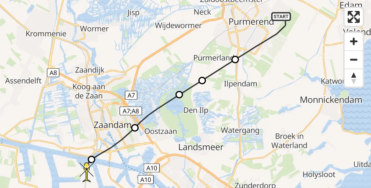 Routekaart van de vlucht: Lifeliner 1 naar Amsterdam Heliport, Purmerenderweg