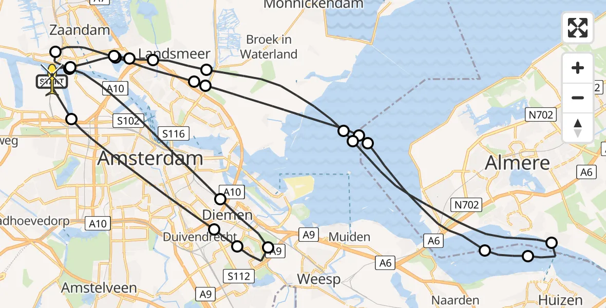 Routekaart van de vlucht: Lifeliner 1 naar Amsterdam Heliport, Moezelhavenweg