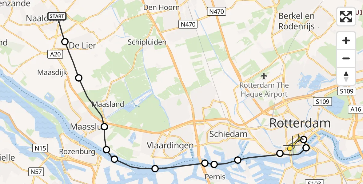 Routekaart van de vlucht: Lifeliner 2 naar Erasmus MC, De Bruidsbogerd