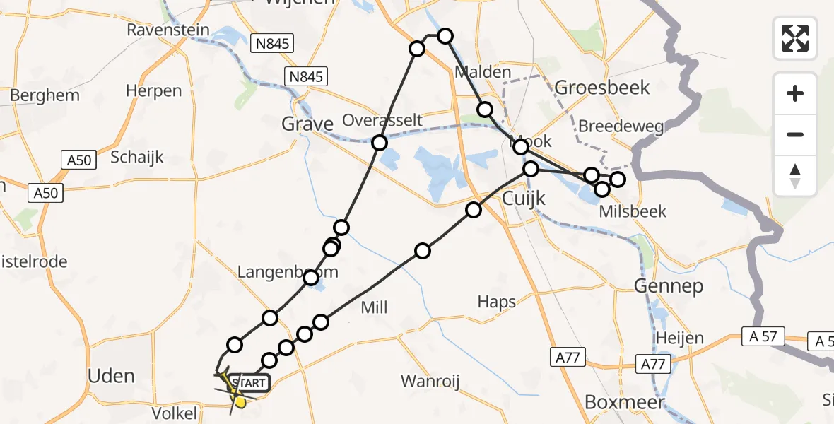 Routekaart van de vlucht: Lifeliner 3 naar Vliegbasis Volkel, Zeelandsedijk