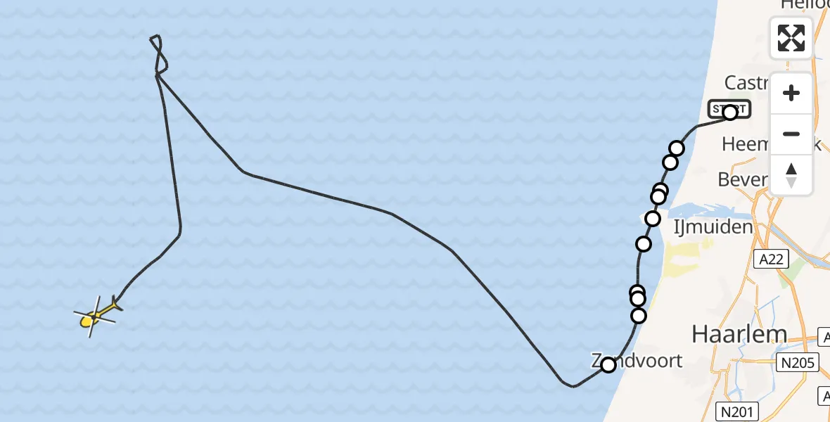 Routekaart van de vlucht: Kustwachthelikopter naar Bloembergweg