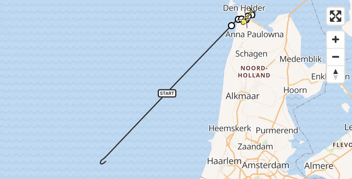 Routekaart van de vlucht: Kustwachthelikopter naar Vliegveld De Kooy, Luchthavenweg