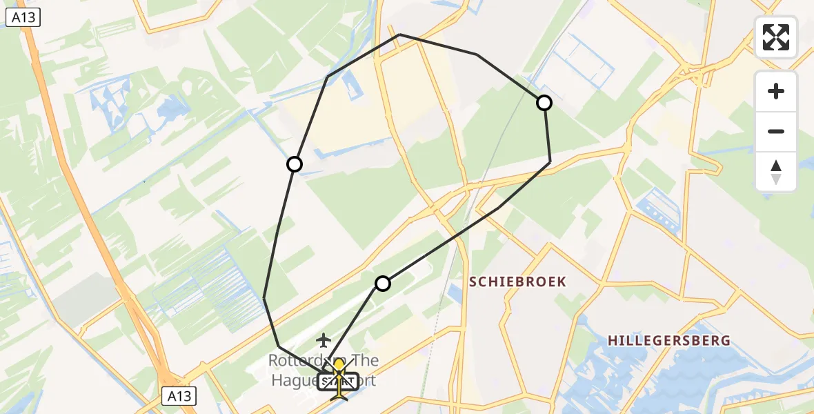 Routekaart van de vlucht: Lifeliner 2 naar Rotterdam The Hague Airport, Wildersekade