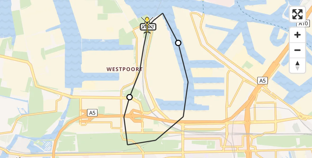 Routekaart van de vlucht: Lifeliner 1 naar Amsterdam Heliport, Nieuw-Zeelandweg