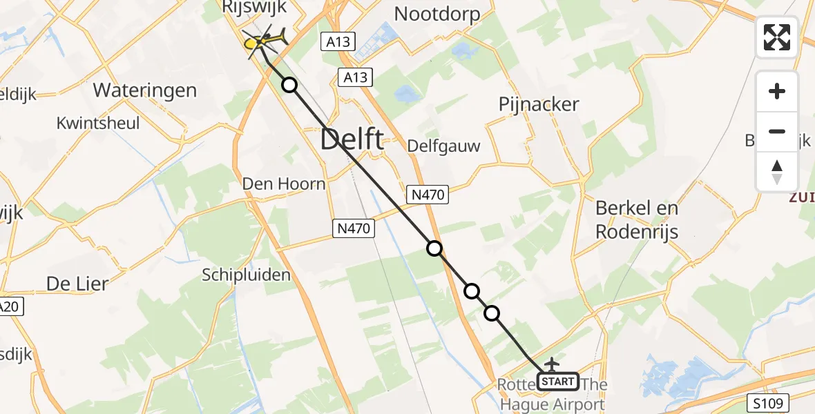 Routekaart van de vlucht: Lifeliner 2 naar Rijswijk, Klaroenstraat