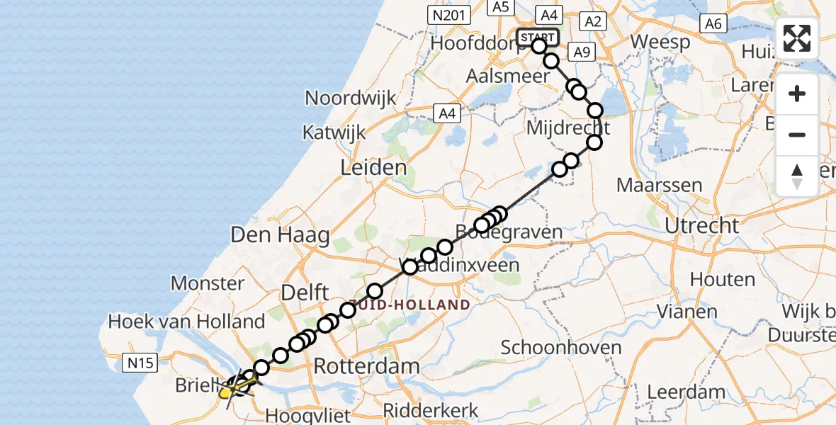 Routekaart van de vlucht: Politieheli naar Botlek, Halim P.K. straat