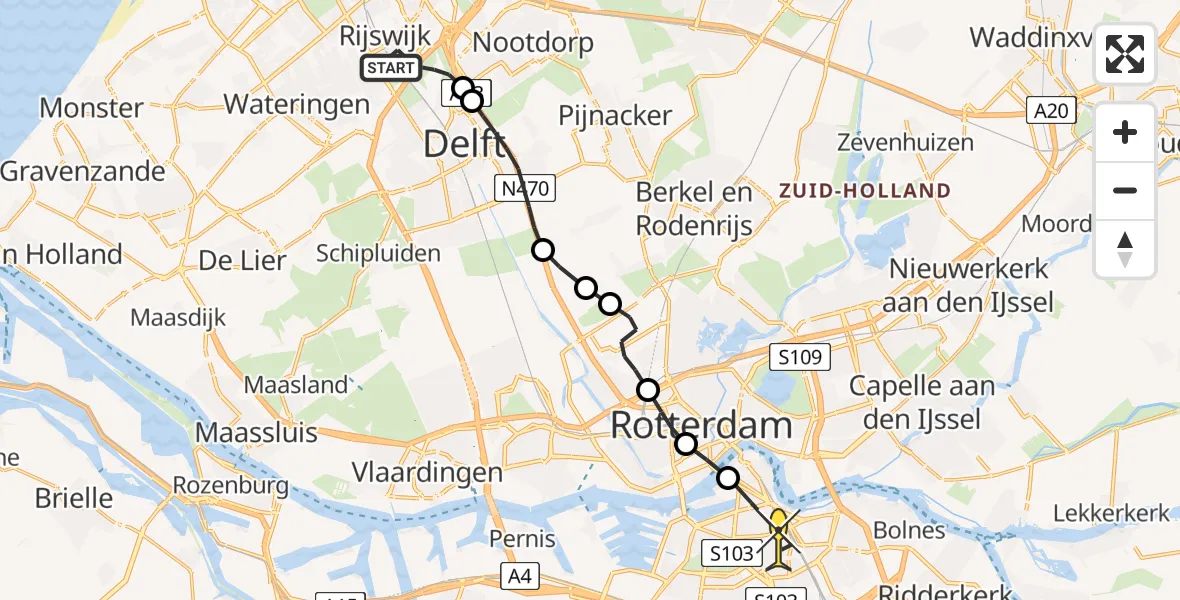 Routekaart van de vlucht: Lifeliner 2 naar Rotterdam, Volmerlaan