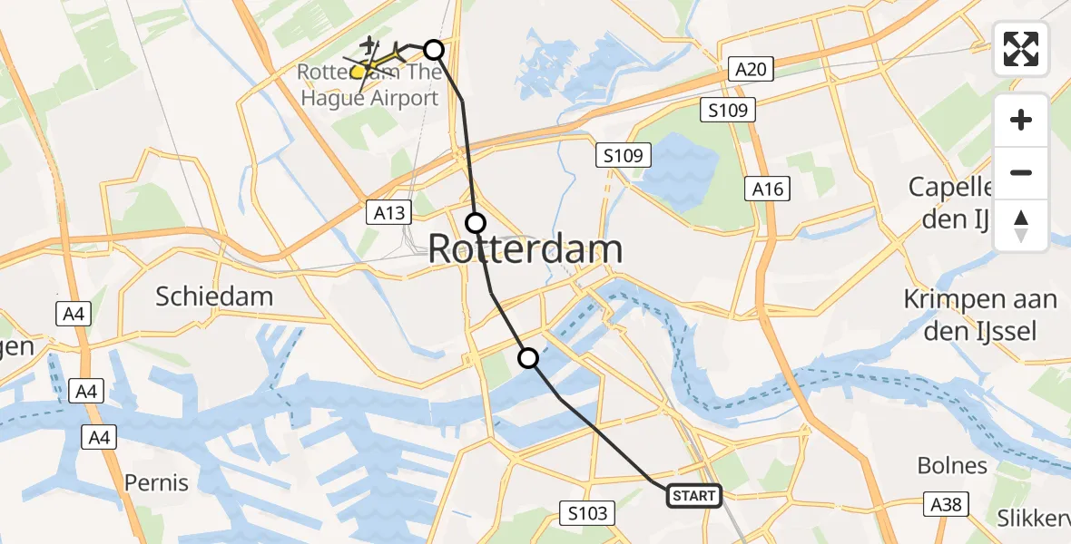 Routekaart van de vlucht: Lifeliner 2 naar Rotterdam The Hague Airport, Oostendamstraat