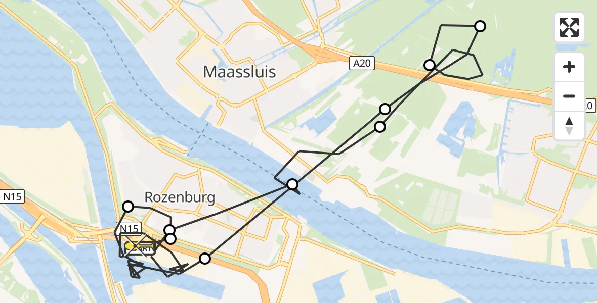 Routekaart van de vlucht: Politieheli naar Botlek, Merseyweg