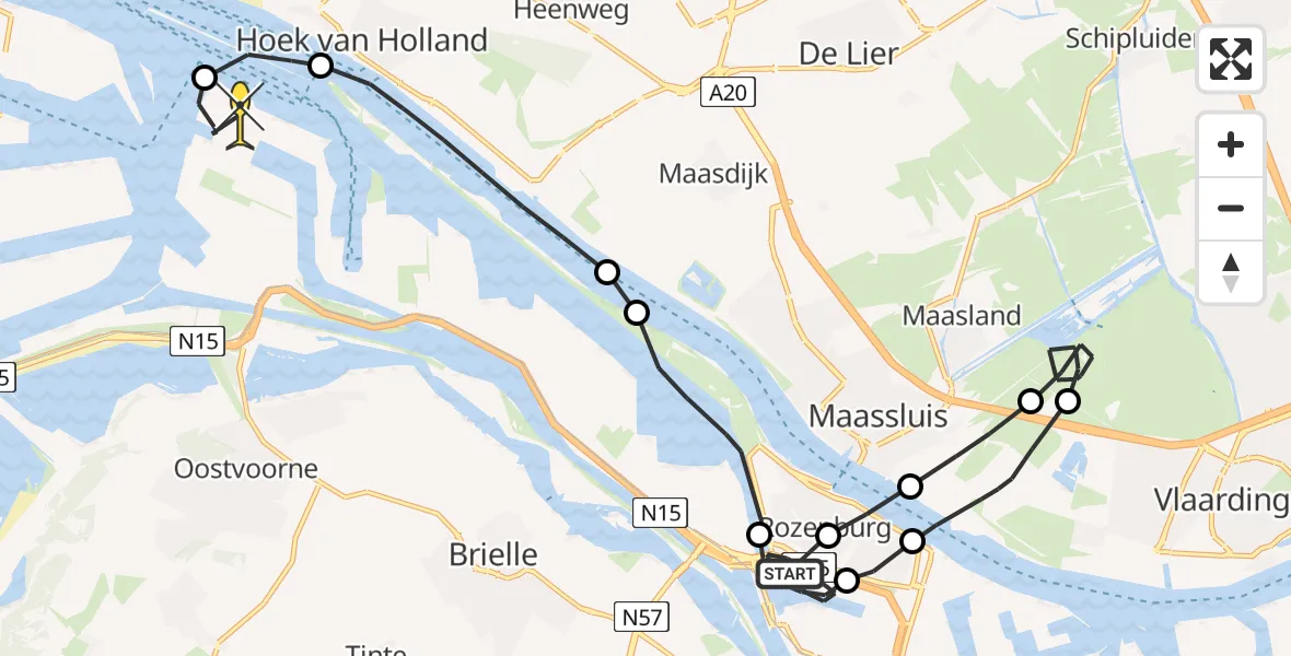 Routekaart van de vlucht: Politieheli naar Maasvlakte Heliport, Rotterdam Food Hub