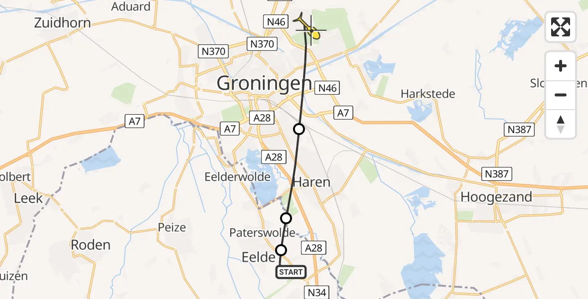 Routekaart van de vlucht: Lifeliner 4 naar Groningen, Machlaan