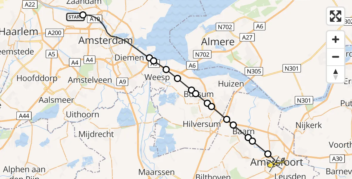 Routekaart van de vlucht: Lifeliner 1 naar Amersfoort, Westhavenweg