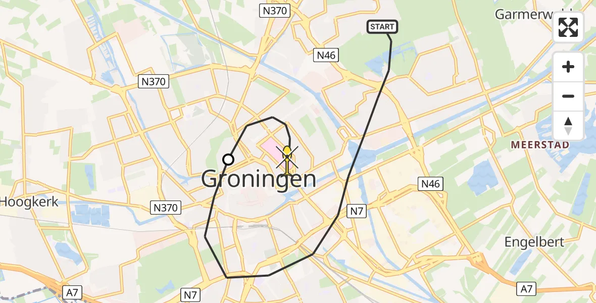 Routekaart van de vlucht: Lifeliner 4 naar Universitair Medisch Centrum Groningen, Bieslookstraat