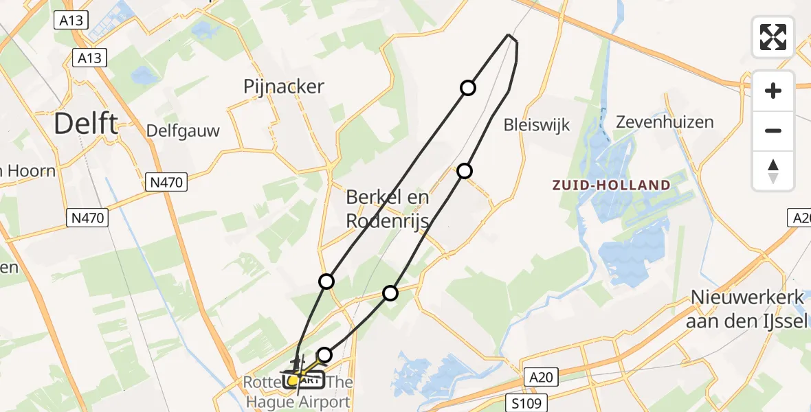 Routekaart van de vlucht: Lifeliner 2 naar Rotterdam The Hague Airport, Oude Bovendijk