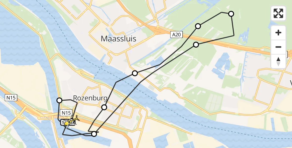 Routekaart van de vlucht: Politieheli naar Botlek, Merseyweg