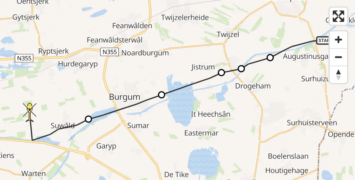 Routekaart van de vlucht: Ambulanceheli naar Suwâld, Reahel