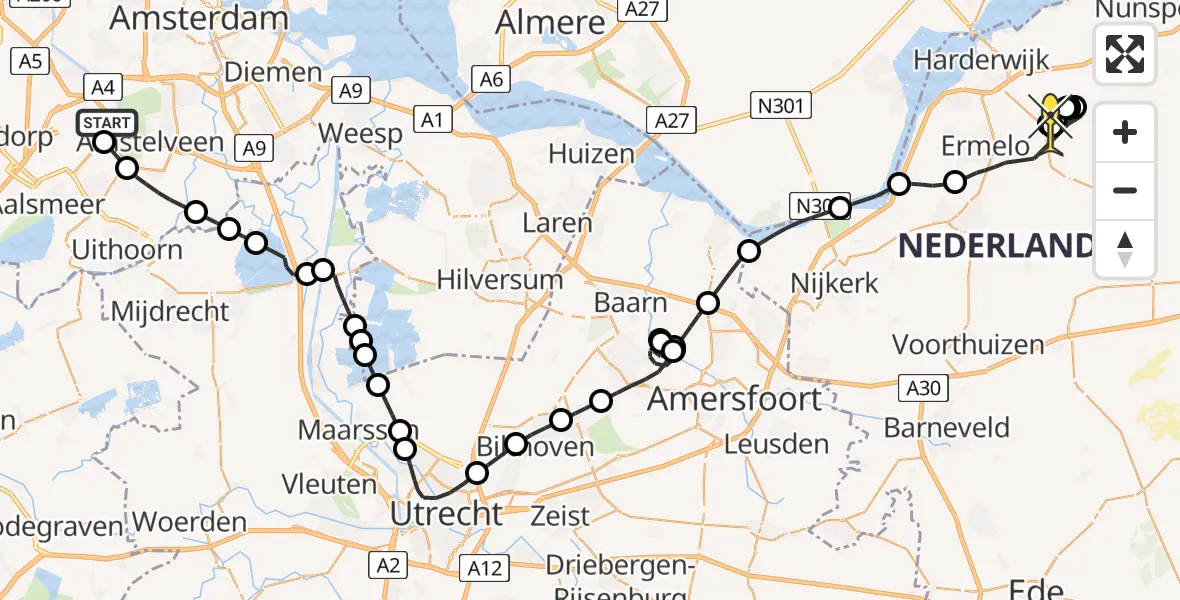 Routekaart van de vlucht: Politieheli naar Harderwijk, Van Weerden-Poelmanweg