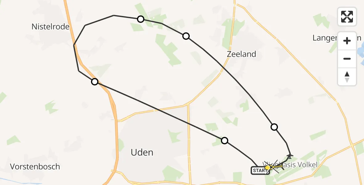 Routekaart van de vlucht: Lifeliner 3 naar Vliegbasis Volkel, Jagersveld