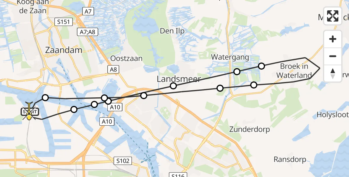 Routekaart van de vlucht: Lifeliner 1 naar Amsterdam Heliport, Westhavenweg