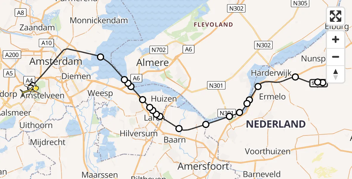 Routekaart van de vlucht: Politieheli naar Schiphol, Stakenbergweg