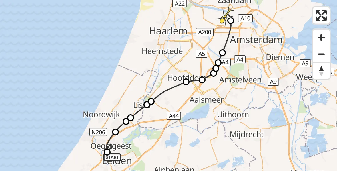 Routekaart van de vlucht: Lifeliner 1 naar Amsterdam Heliport, Endegeesterstraatweg