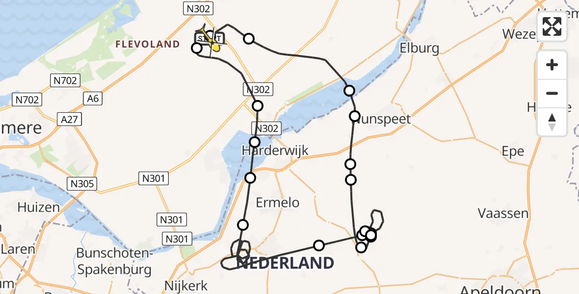 Routekaart van de vlucht: Traumaheli naar Lelystad Airport, Eendenweg