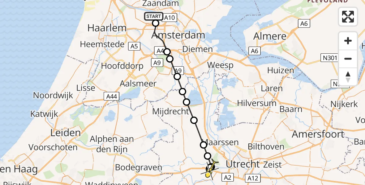 Routekaart van de vlucht: Lifeliner 1 naar De Meern, Corsicaweg