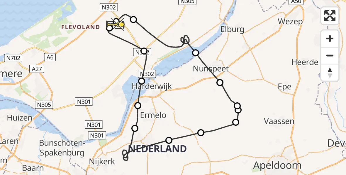 Routekaart van de vlucht: Traumaheli naar Lelystad Airport, Talingweg