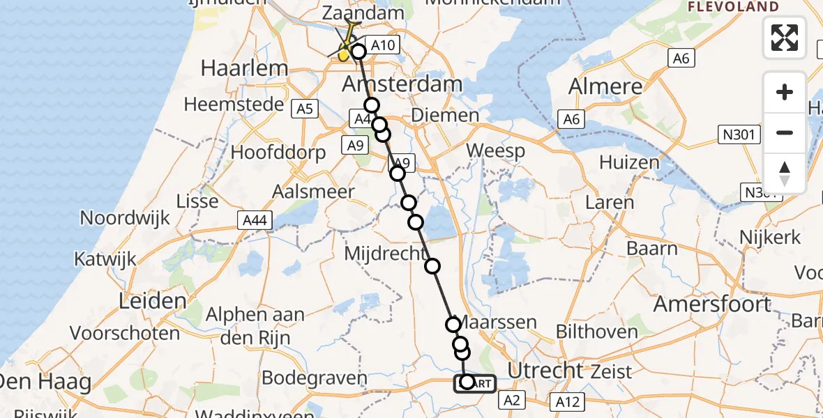 Routekaart van de vlucht: Lifeliner 1 naar Amsterdam Heliport, Hornweg