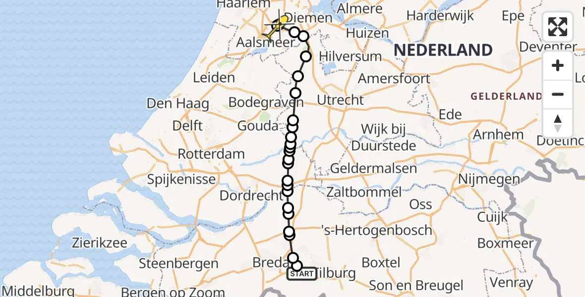 Routekaart van de vlucht: Politieheli naar Schiphol, Rijksweg