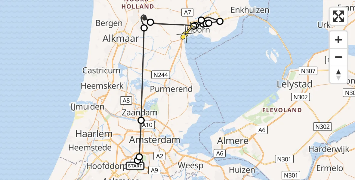 Routekaart van de vlucht: Politieheli naar Berkhout, Nieuwe Meerlaan