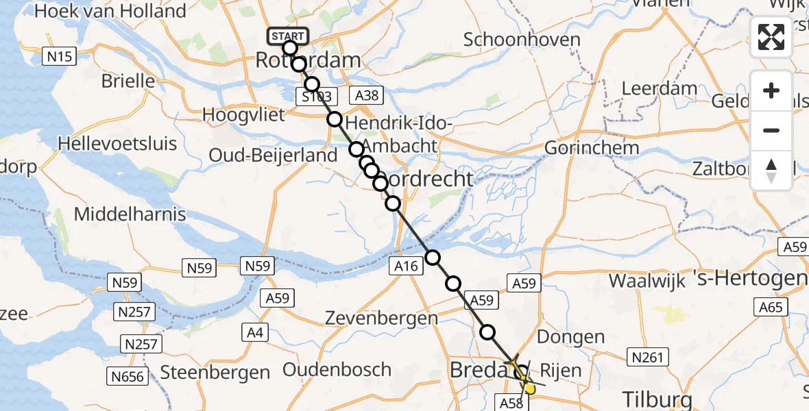 Routekaart van de vlucht: Lifeliner 2 naar Dorst, Van der Duijn van Maasdamweg