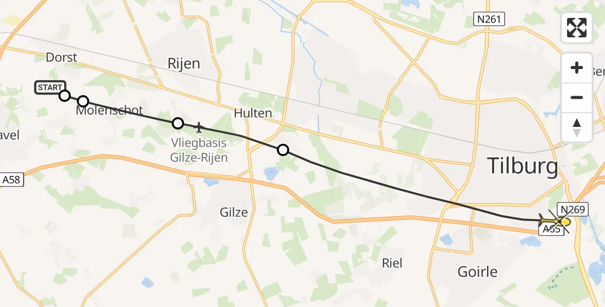 Routekaart van de vlucht: Lifeliner 2 naar Tilburg, Kapelstraat