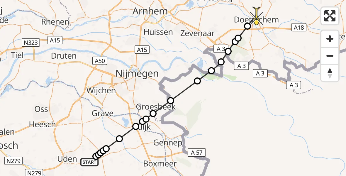 Routekaart van de vlucht: Lifeliner 3 naar Doetinchem, Zeelandsedijk