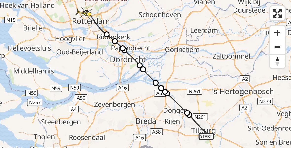 Routekaart van de vlucht: Lifeliner 2 naar Rotterdam The Hague Airport, Wethouder Baggermanlaan