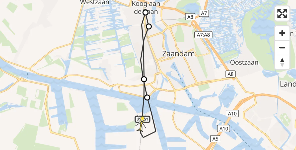 Routekaart van de vlucht: Lifeliner 1 naar Amsterdam Heliport, Hoofdtocht