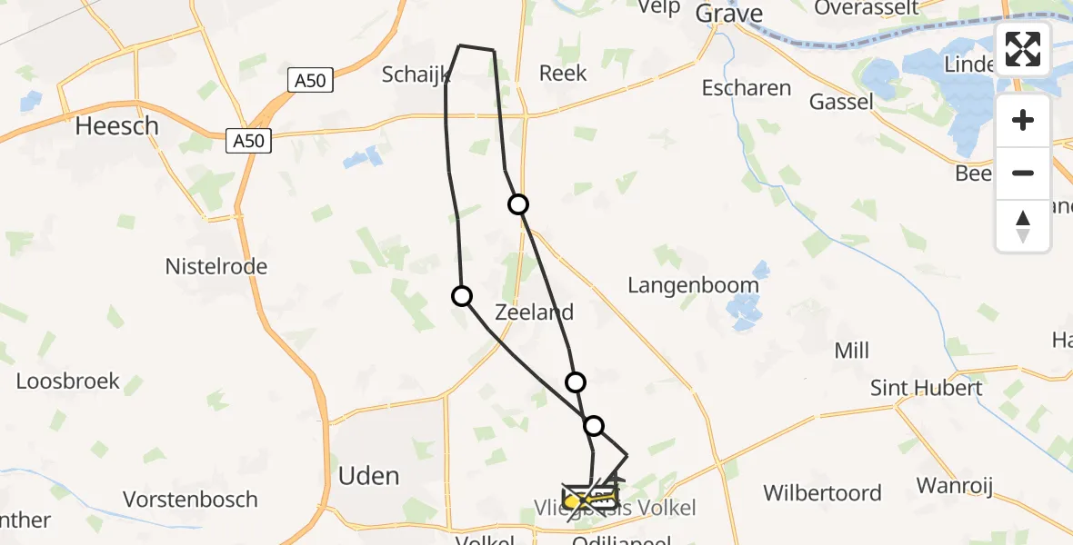 Routekaart van de vlucht: Lifeliner 3 naar Vliegbasis Volkel, Zeelandsedijk