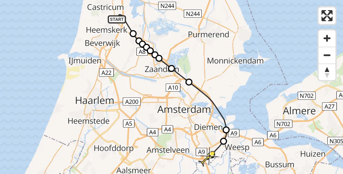 Routekaart van de vlucht: Lifeliner 1 naar Academisch Medisch Centrum (AMC), Molenwerf