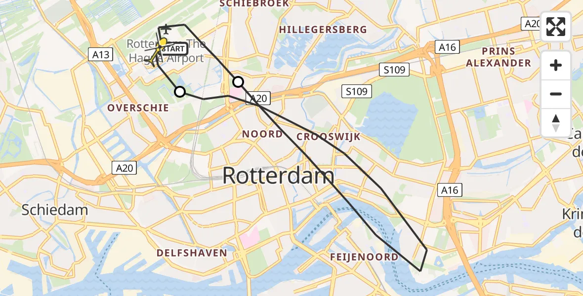 Routekaart van de vlucht: Lifeliner 2 naar Rotterdam The Hague Airport, Volkelstraat