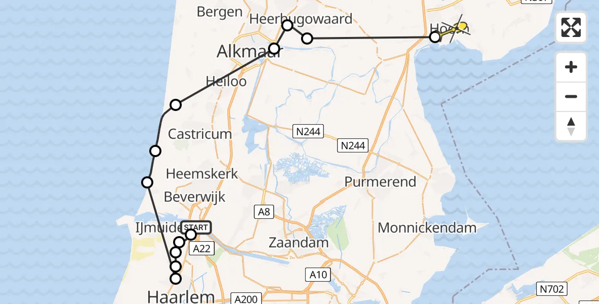 Routekaart van de vlucht: Politiehelikopter naar Hoorn, Winterkoninkje