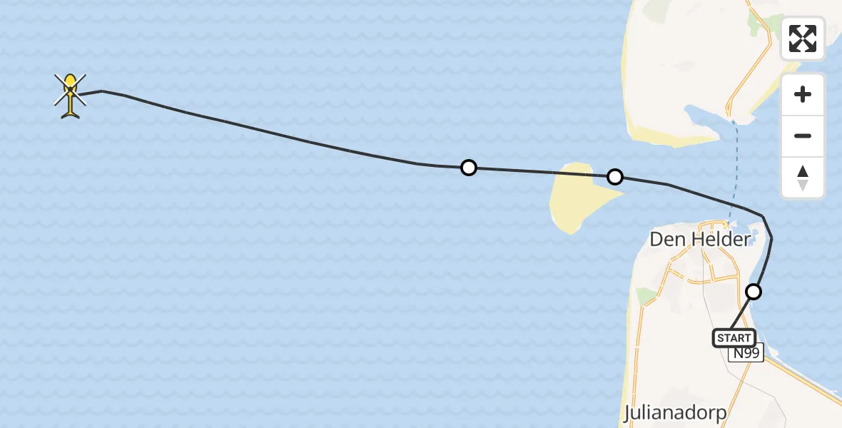 Routekaart van de vlucht: Kustwachthelikopter naar Oostoeverweg