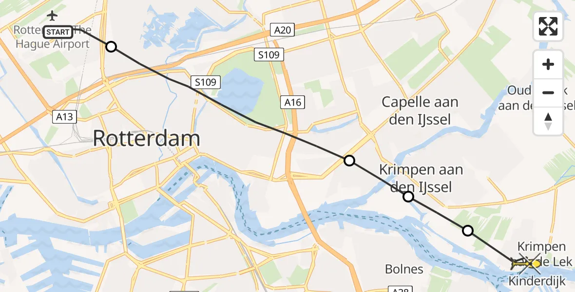 Routekaart van de vlucht: Lifeliner 2 naar Krimpen aan de Lek, Brandenburgbaan