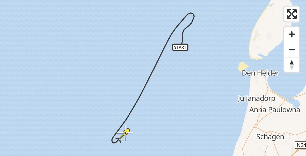 Routekaart van de vlucht: Kustwachthelikopter naar 